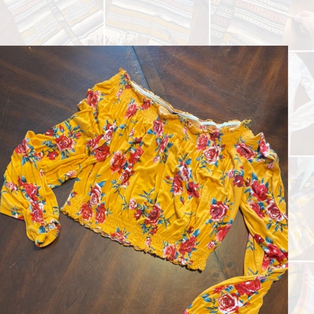 Divided Yellow Floral Off-Shoulder Crop Top